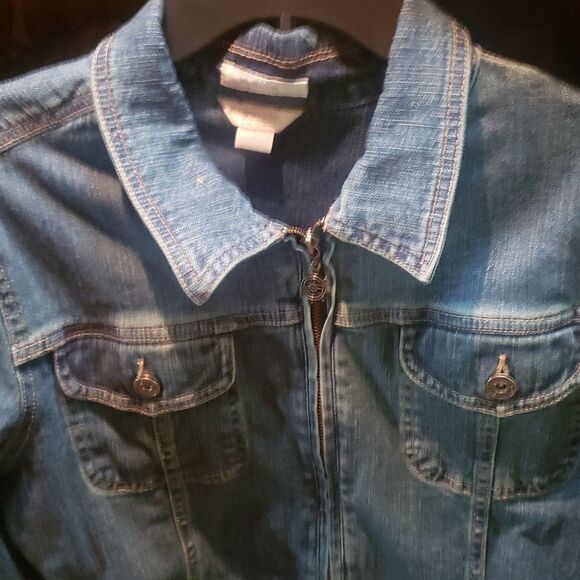 Christopher & Banks Blue Stretch Denim Zippered Jean Jacket – Women’s Size L - Picture 5 of 9